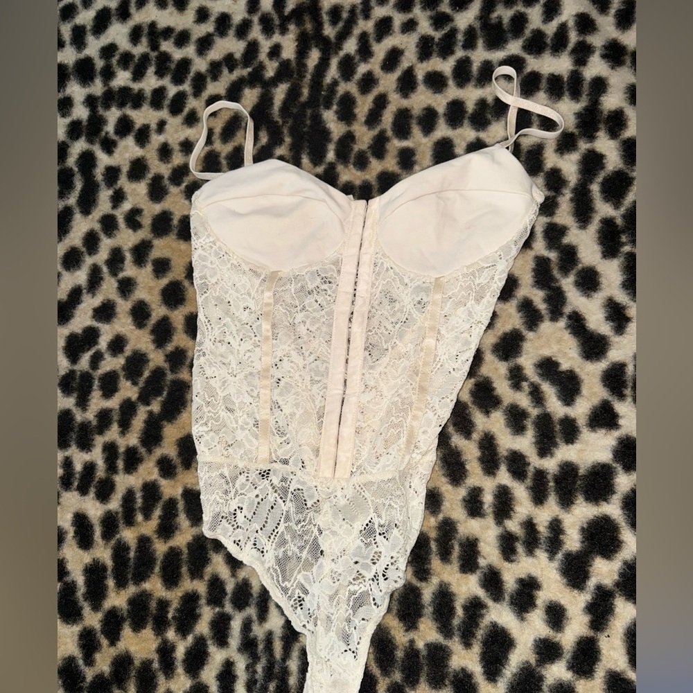 Free People Intimates Cream Lace Corset Style Bodysuit